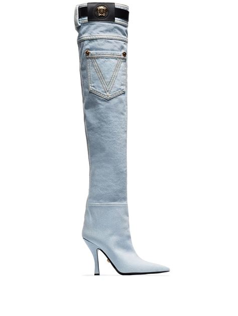 thigh high denim versace boots|farfetch Versace boots.